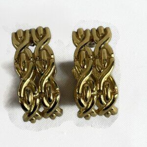Vintage Crown TRIFARI Gold Tone Twisted Rope Swirl Earrings